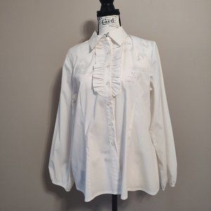 Kim Rogers Signature White Button Down Blouse w/Ruffle